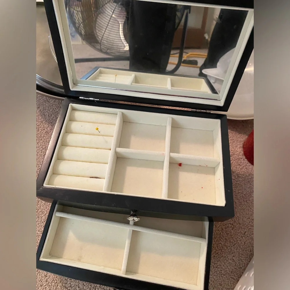Black Jewelry Drawer Organizer with Crystal Knobs